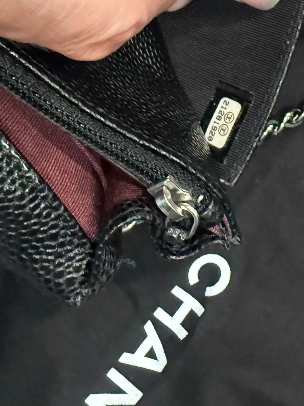 CHANEL Black Quilted Caviar Leather wallet chain WOC with Silver-Tone Chain